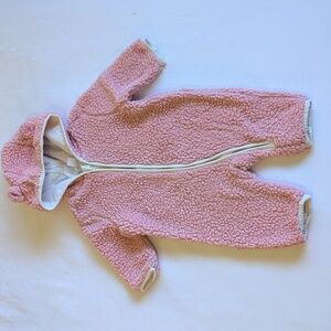 joe fresh cotton lined pink bear sherpa fleece zipper bunting suit 3-6 months